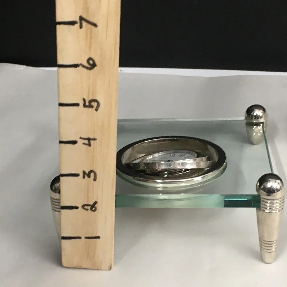 Vintage Bey-Berk Quartz Heavy Glass and Silver Desk Gyroscope Clock